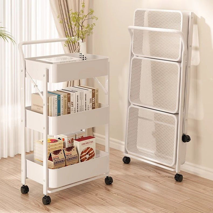 Mesa Auxiliar Plegable Móvil de Acero al Carbono de Plástico Rectangular Minimalista Moderna de 3 Niveles para Sala de Estar 