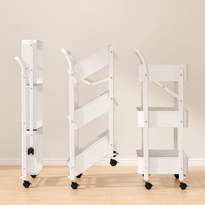 Mesa Auxiliar Plegable Móvil de Acero al Carbono de Plástico Rectangular Minimalista Moderna de 3 Niveles para Sala de Estar 