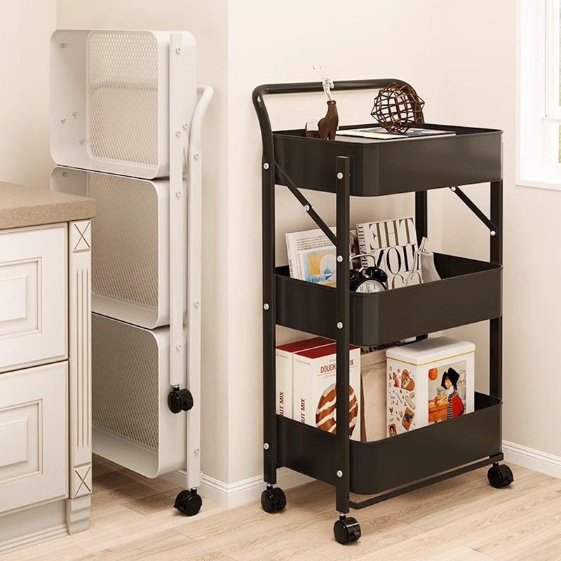 Mesa Auxiliar Plegable Móvil de Acero al Carbono de Plástico Rectangular Minimalista Moderna de 3 Niveles para Sala de Estar 
