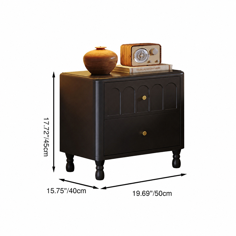 Zeitgenössischer Retro-Quadratischer Rechteckiger Nachttisch aus Gummibaum Massivholz Sperrholz mit 2 Schubladen für das Schlafzimmer 