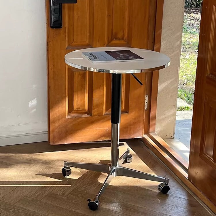Table basse moderne minimaliste ronde en panneau de particules orientées en aluminium allié, réglable en hauteur, pour salon 