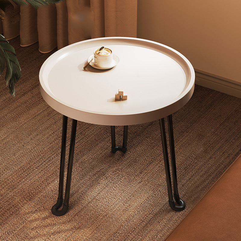 Mesa de Café Redonda Minimalista Moderna con Forma de Flor de MDF y Hierro Plegable para Sala de Estar 