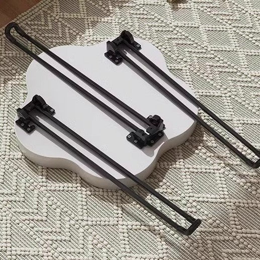 Mesa de Café Redonda Minimalista Moderna con Forma de Flor de MDF y Hierro Plegable para Sala de Estar 