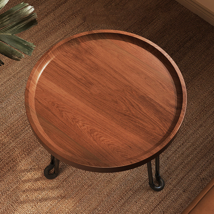 Mesa de Café Redonda Minimalista Moderna con Forma de Flor de MDF y Hierro Plegable para Sala de Estar 