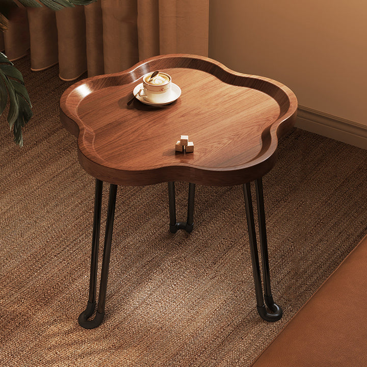 Mesa de Café Redonda Minimalista Moderna con Forma de Flor de MDF y Hierro Plegable para Sala de Estar 
