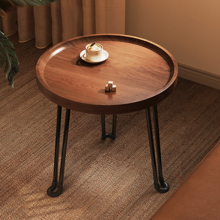 Mesa de Café Redonda Minimalista Moderna con Forma de Flor de MDF y Hierro Plegable para Sala de Estar 