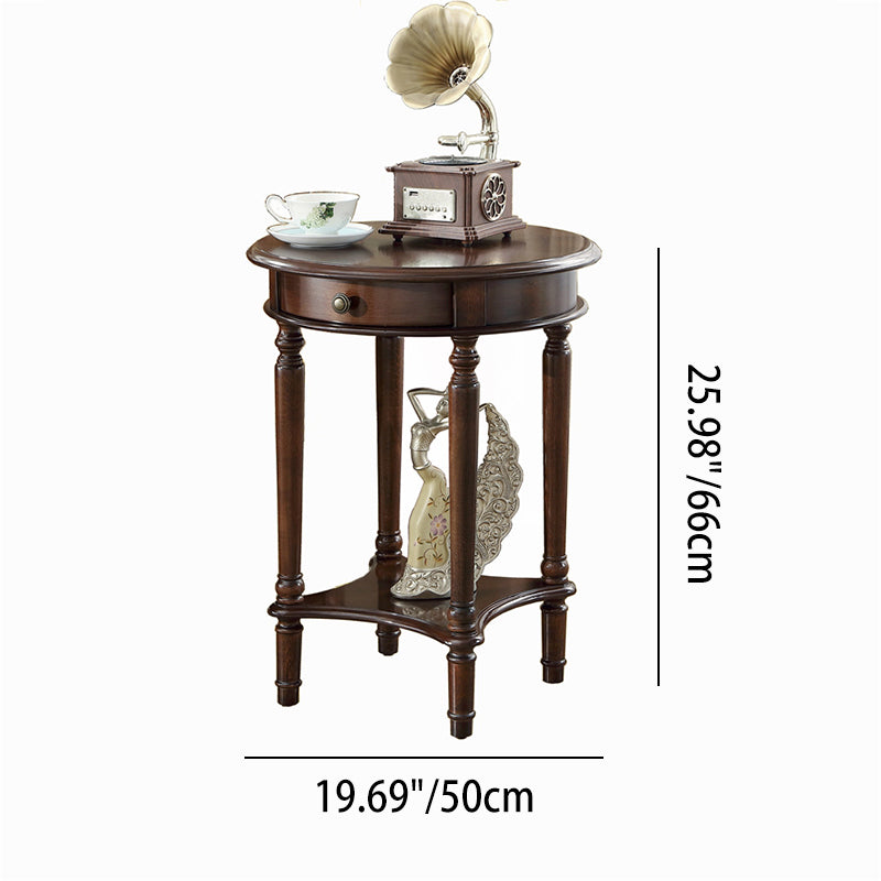 Mesa auxiliar redonda contemporánea retro de MDF y madera maciza con 1 cajón para sala de estar 