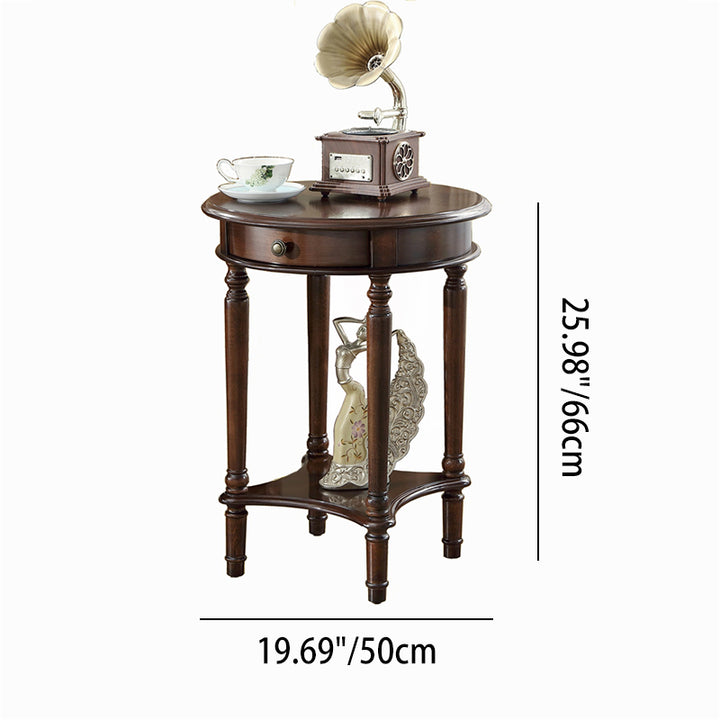 Mesa auxiliar redonda contemporánea retro de MDF y madera maciza con 1 cajón para sala de estar 