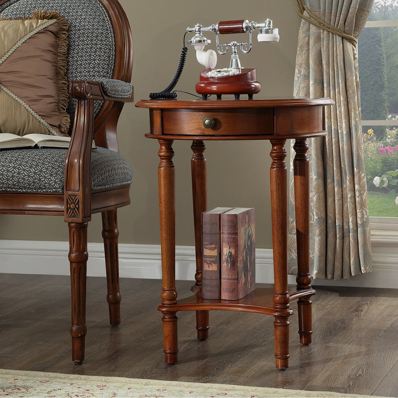 Mesa auxiliar redonda contemporánea retro de MDF y madera maciza con 1 cajón para sala de estar 