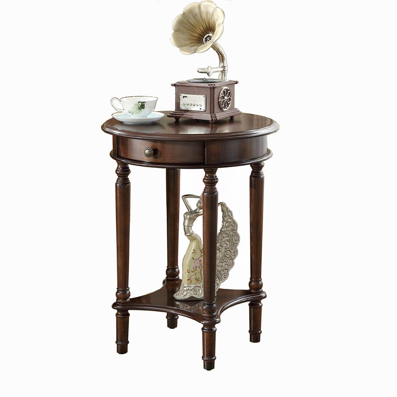 Mesa auxiliar redonda contemporánea retro de MDF y madera maciza con 1 cajón para sala de estar 