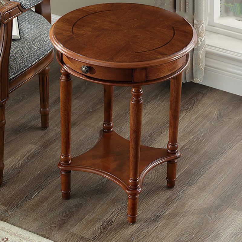 Mesa auxiliar redonda contemporánea retro de MDF y madera maciza con 1 cajón para sala de estar 