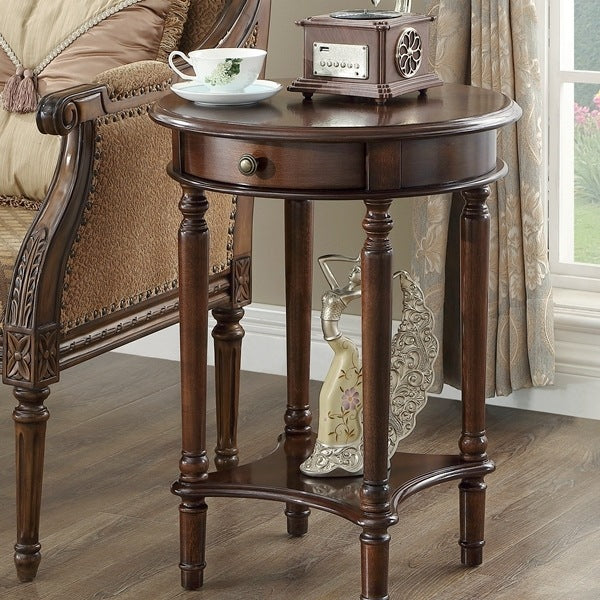 Mesa auxiliar redonda contemporánea retro de MDF y madera maciza con 1 cajón para sala de estar 