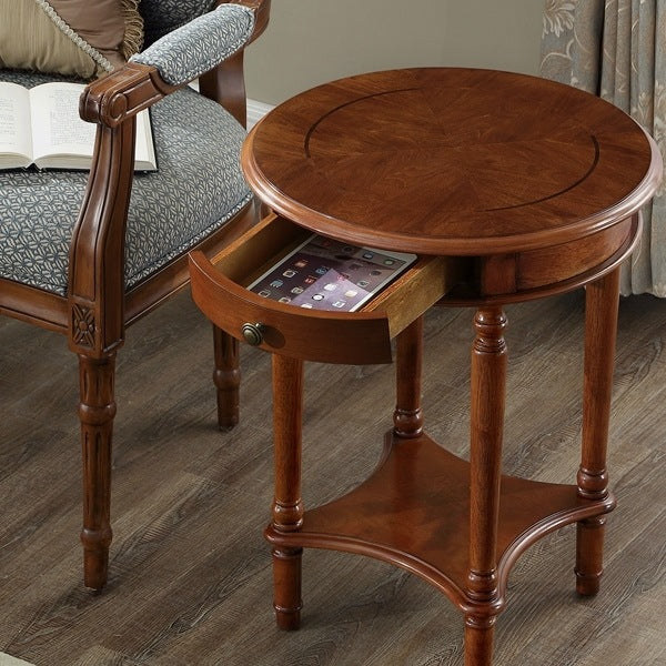 Mesa auxiliar redonda contemporánea retro de MDF y madera maciza con 1 cajón para sala de estar 