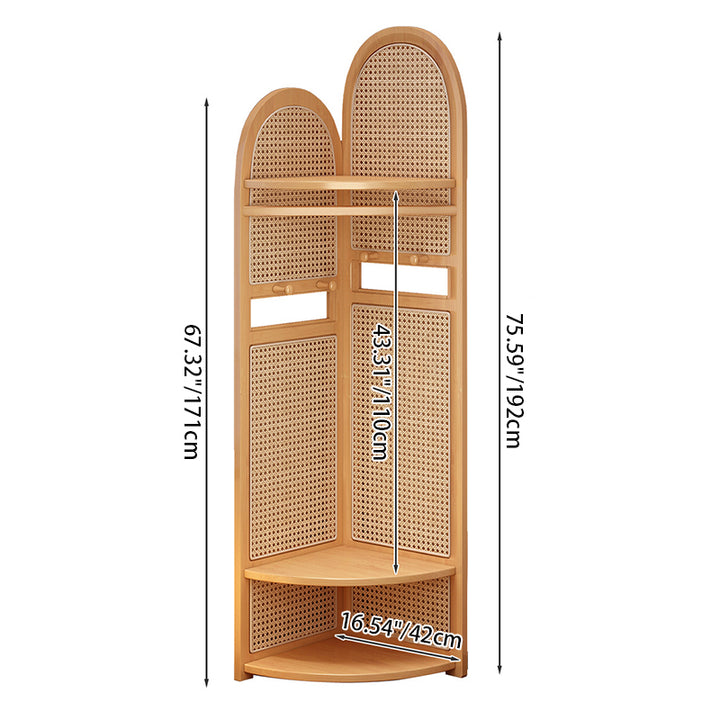 Traditional Japanese Fan-shaped Nan Bamboo Plastic Rattan Weaving Clothes Hanger Corner Shelf Unit 3-Tier For Living Room