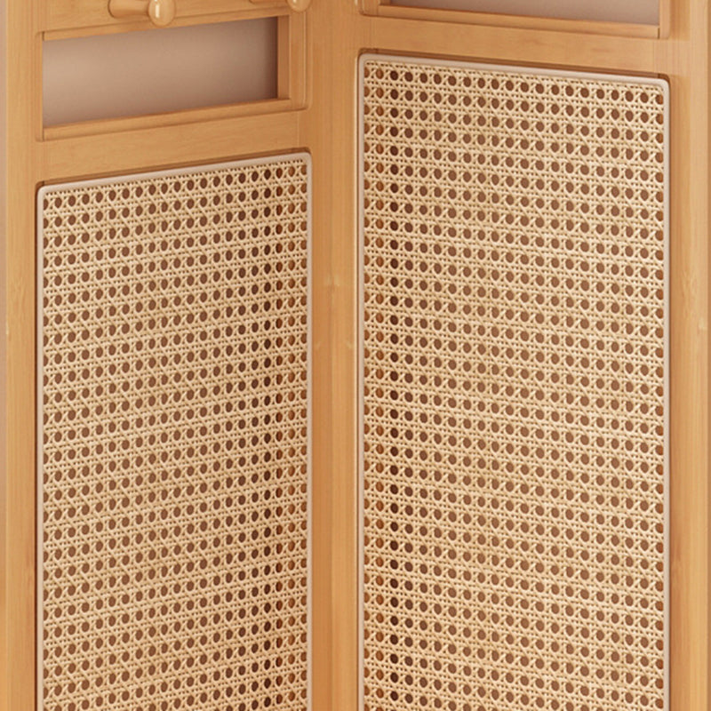 Traditionelles japanisches fächerförmiges Nan Bambus Kunststoff Rattan Weben Kleiderbügel Eckregal 3-stufig für Wohnzimmer 