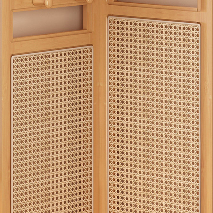Traditionelles japanisches fächerförmiges Nan Bambus Kunststoff Rattan Weben Kleiderbügel Eckregal 3-stufig für Wohnzimmer 