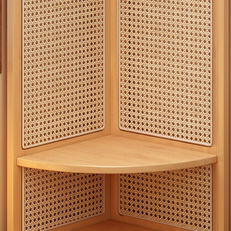 Traditionelles japanisches fächerförmiges Nan Bambus Kunststoff Rattan Weben Kleiderbügel Eckregal 3-stufig für Wohnzimmer 