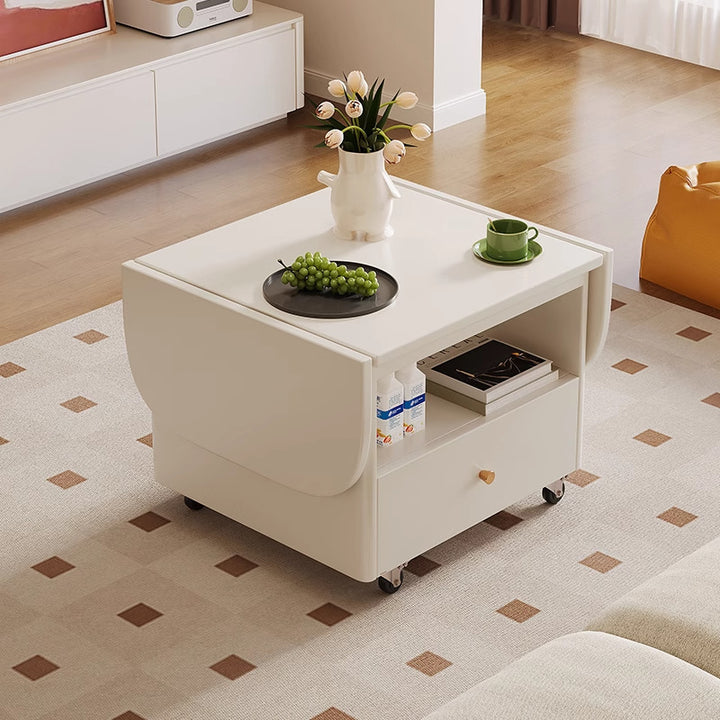 Moderner minimalistischer quadratischer Ellipse-Gummibaum-Kiefernholz-Massivholz-Sperrholz klappbarer beweglicher Couchtisch mit 1 Schublade für das Wohnzimmer 