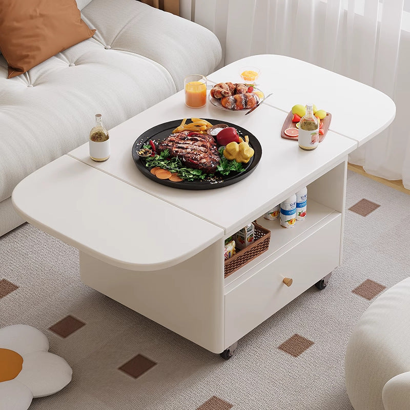 Modern Minimalist Square Ellipse Plywood Eco-Friendly Engineered Wood Pine Wood Foldable Movable Coffee Table 1-Drawer For Living Room