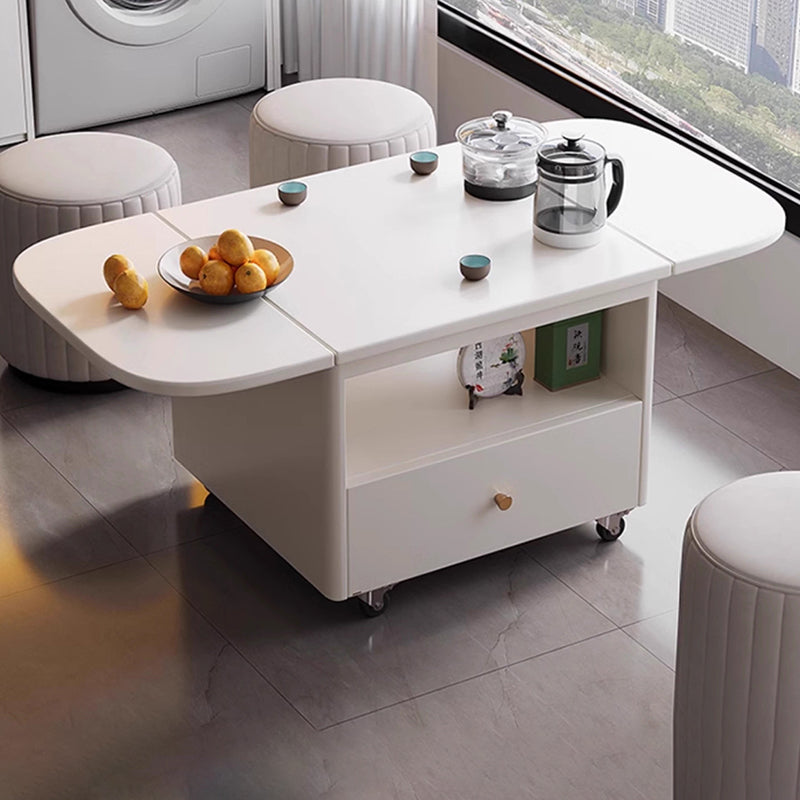 Modern Minimalist Square Ellipse Plywood Eco-Friendly Engineered Wood Pine Wood Foldable Movable Coffee Table 1-Drawer For Living Room