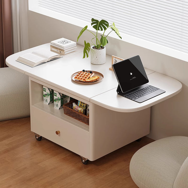 Modern Minimalist Square Ellipse Plywood Eco-Friendly Engineered Wood Pine Wood Foldable Movable Coffee Table 1-Drawer For Living Room