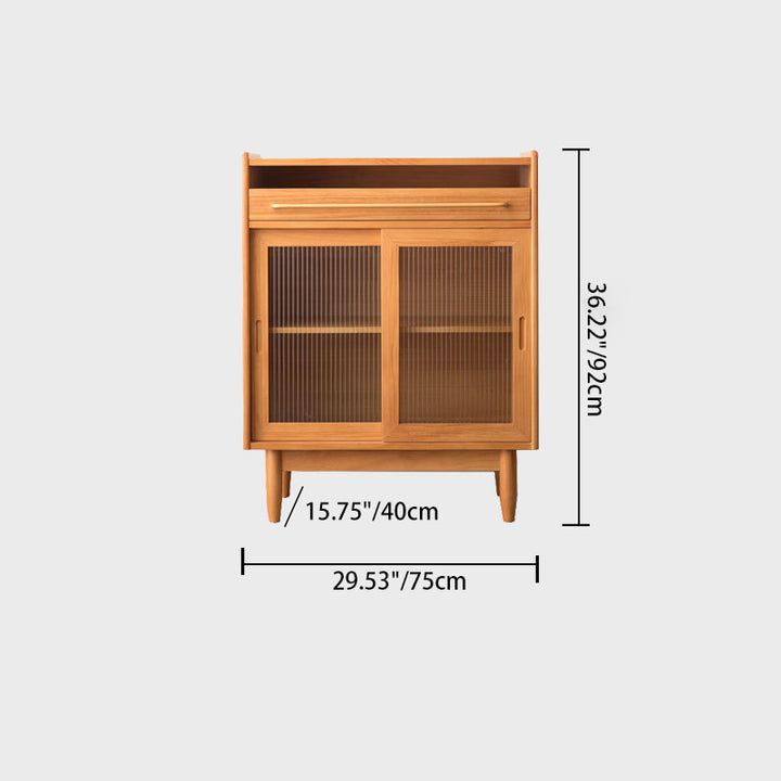 Meuble de rangement contemporain rétro rectangulaire en bois de pin massif, contreplaqué et verre, 1 tiroir, pour salon 