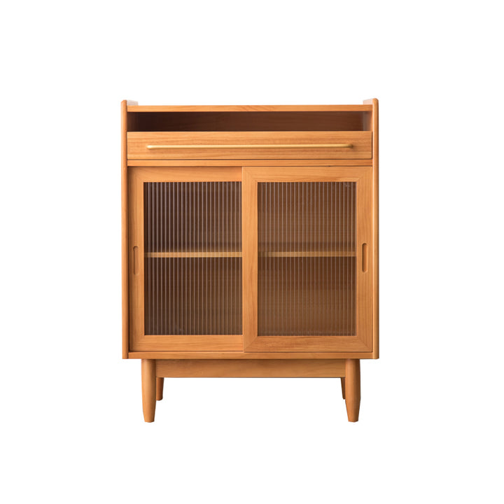 Meuble de rangement contemporain rétro rectangulaire en bois de pin massif, contreplaqué et verre, 1 tiroir, pour salon 