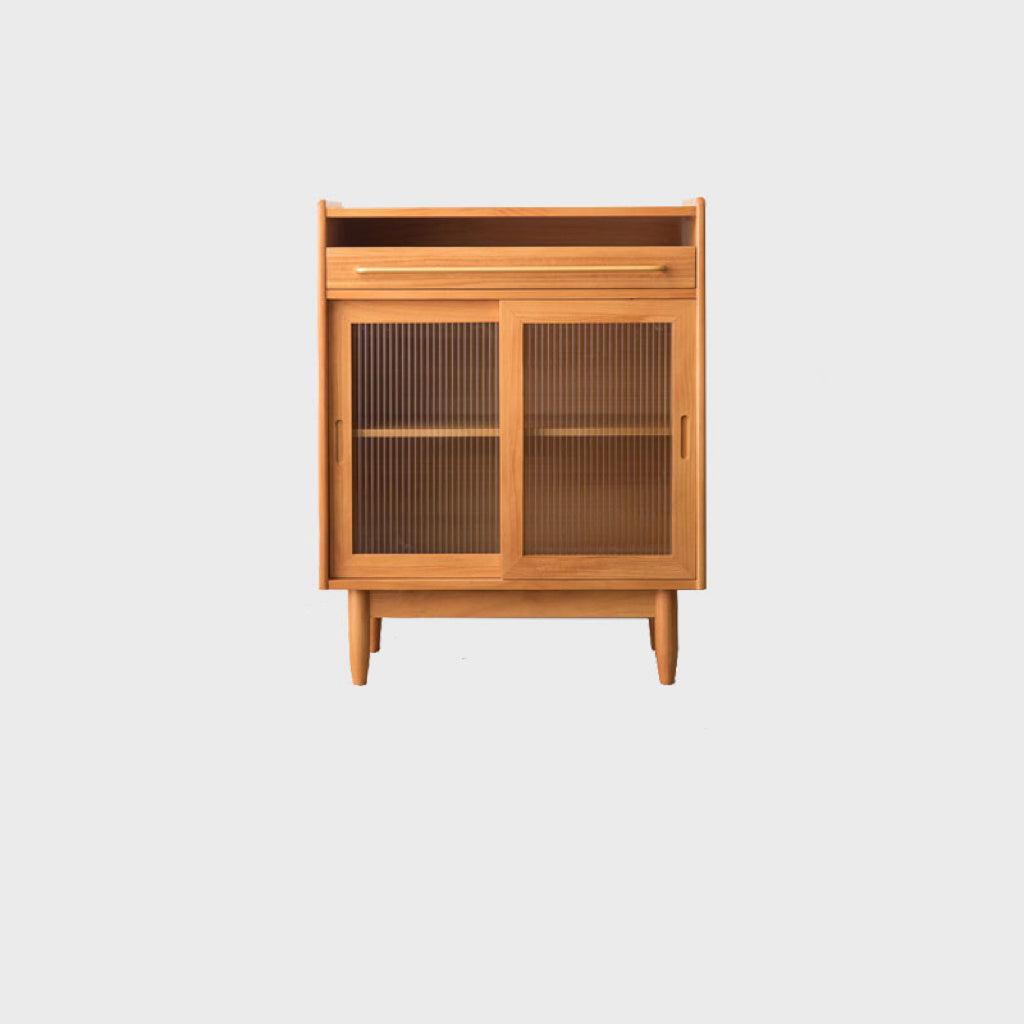 Meuble de rangement contemporain rétro rectangulaire en bois de pin massif, contreplaqué et verre, 1 tiroir, pour salon 