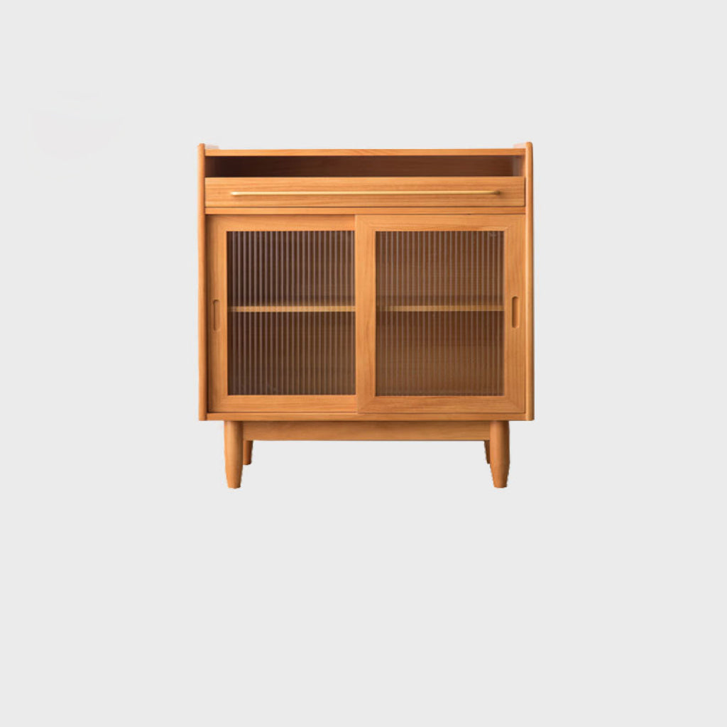 Meuble de rangement contemporain rétro rectangulaire en bois de pin massif, contreplaqué et verre, 1 tiroir, pour salon 