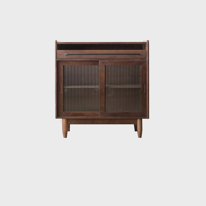 Meuble de rangement contemporain rétro rectangulaire en bois de pin massif, contreplaqué et verre, 1 tiroir, pour salon 