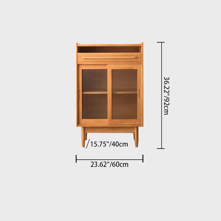 Meuble de rangement contemporain rétro rectangulaire en bois de pin massif, contreplaqué et verre, 1 tiroir, pour salon 