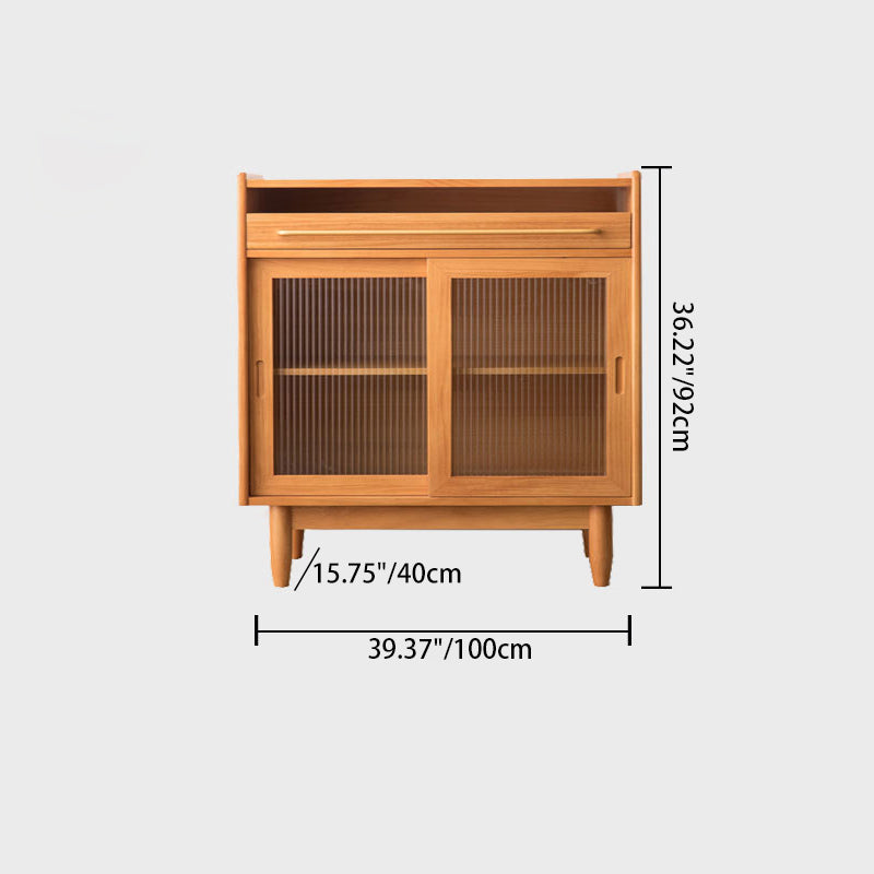 Meuble de rangement contemporain rétro rectangulaire en bois de pin massif, contreplaqué et verre, 1 tiroir, pour salon 