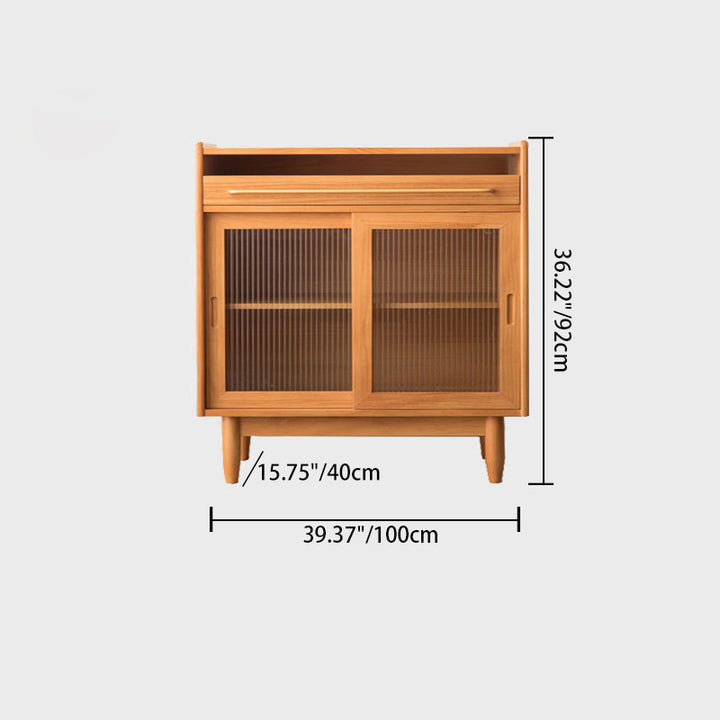 Meuble de rangement contemporain rétro rectangulaire en bois de pin massif, contreplaqué et verre, 1 tiroir, pour salon 