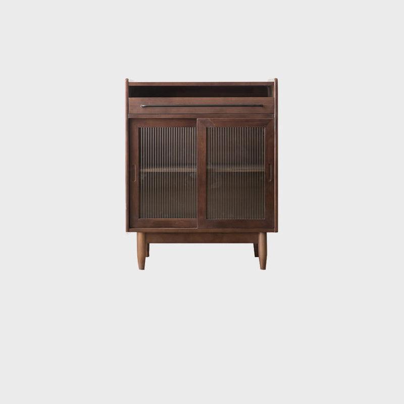 Meuble de rangement contemporain rétro rectangulaire en bois de pin massif, contreplaqué et verre, 1 tiroir, pour salon 