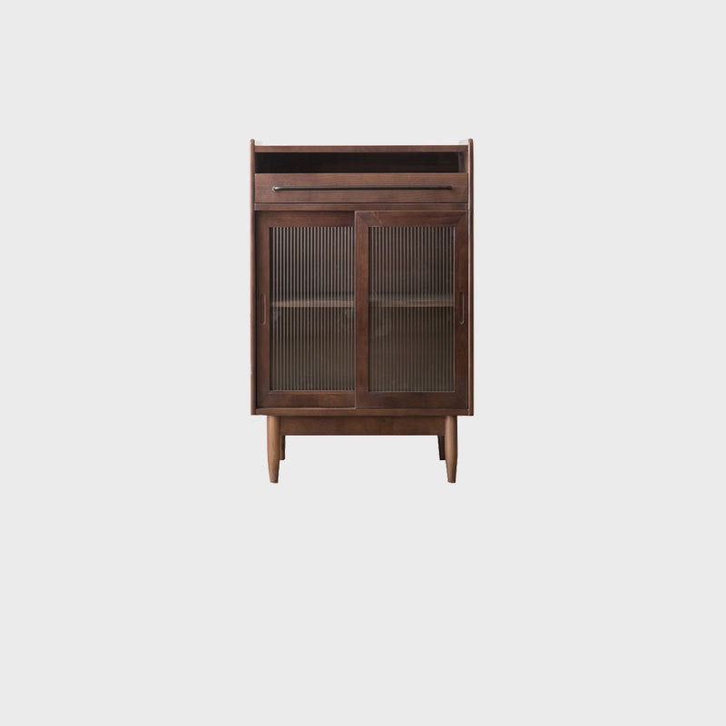 Meuble de rangement contemporain rétro rectangulaire en bois de pin massif, contreplaqué et verre, 1 tiroir, pour salon 