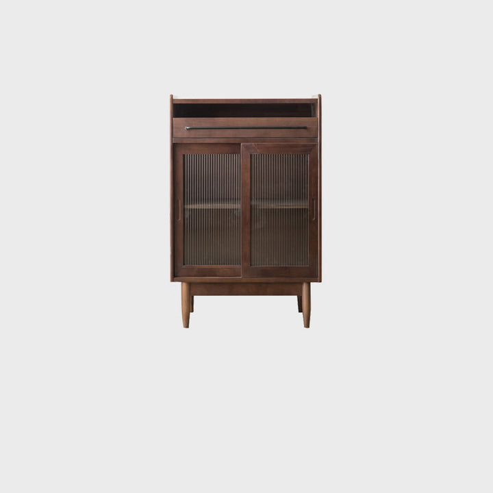 Meuble de rangement contemporain rétro rectangulaire en bois de pin massif, contreplaqué et verre, 1 tiroir, pour salon 
