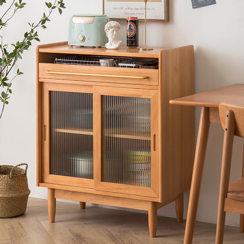 Meuble de rangement contemporain rétro rectangulaire en bois de pin massif, contreplaqué et verre, 1 tiroir, pour salon 