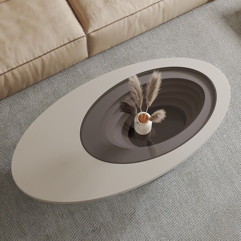 Table basse contemporaine scandinave elliptique en verre et acier pour salon 