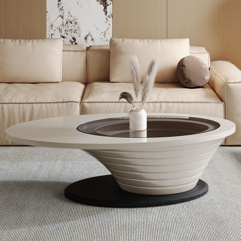 Table basse contemporaine scandinave elliptique en verre et acier pour salon 