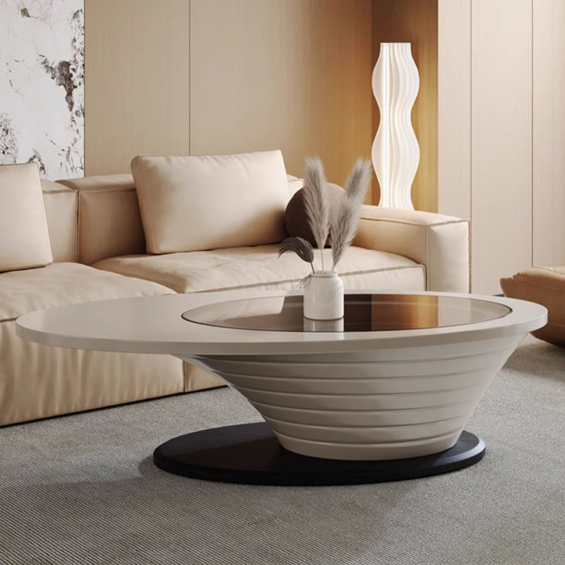 Table basse contemporaine scandinave elliptique en verre et acier pour salon 