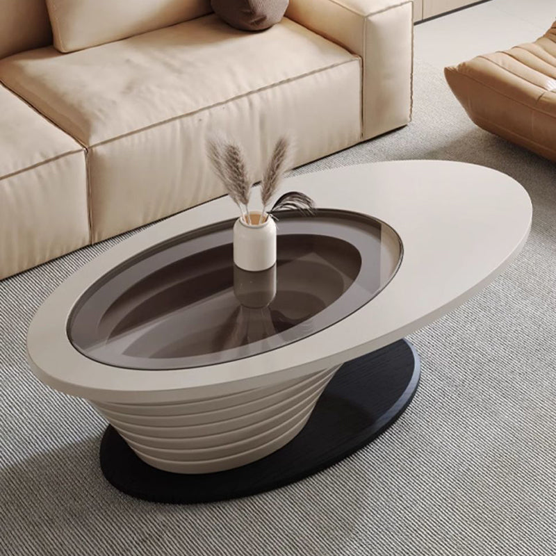 Table basse contemporaine scandinave elliptique en verre et acier pour salon 