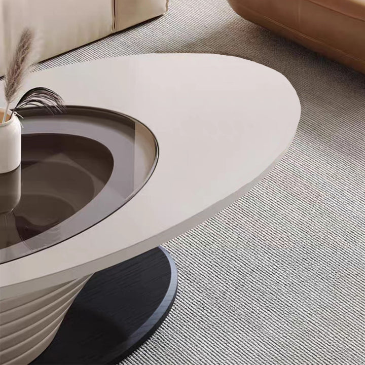 Table basse contemporaine scandinave elliptique en verre et acier pour salon 
