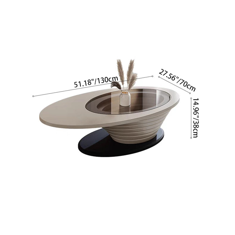 Table basse contemporaine scandinave elliptique en verre et acier pour salon 