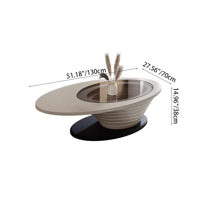 Table basse contemporaine scandinave elliptique en verre et acier pour salon 