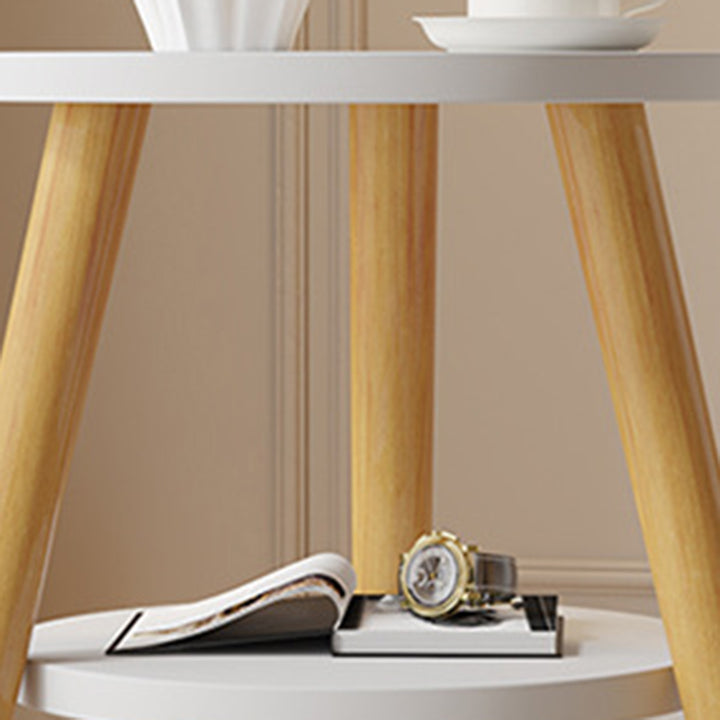 Modern Minimalist Round MDF Solid Wood End Table 2-Tier For Living Room