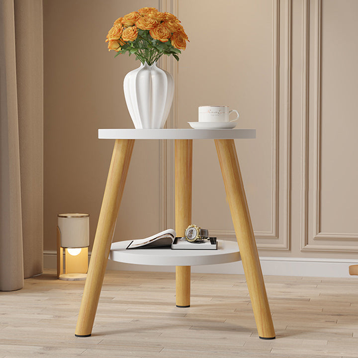 Modern Minimalist Round MDF Solid Wood End Table 2-Tier For Living Room