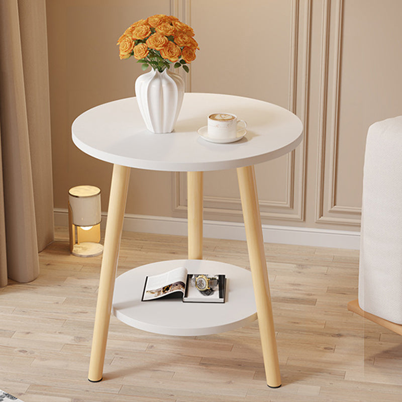 Modern Minimalist Round MDF Solid Wood End Table 2-Tier For Living Room