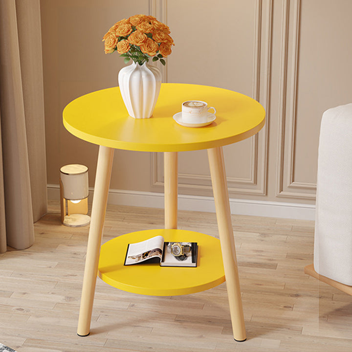 Modern Minimalist Round MDF Solid Wood End Table 2-Tier For Living Room