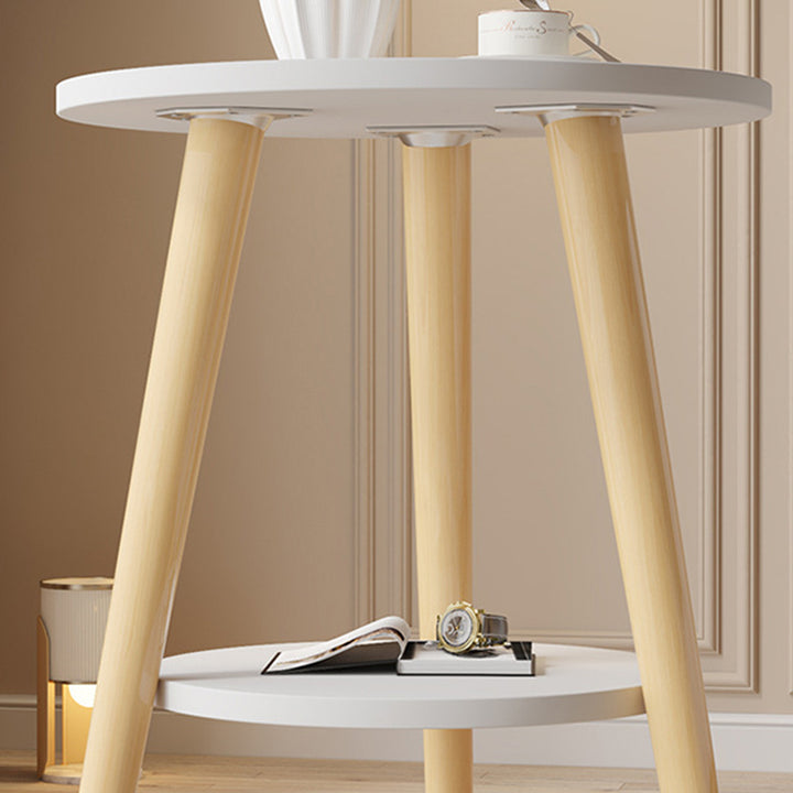 Modern Minimalist Round MDF Solid Wood End Table 2-Tier For Living Room