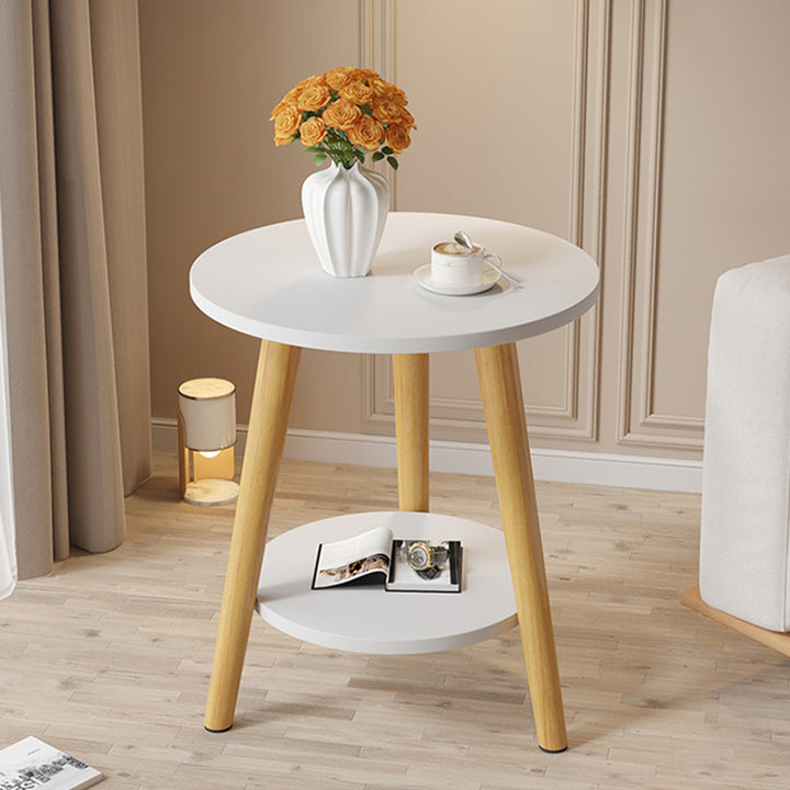 Modern Minimalist Round MDF Solid Wood End Table 2-Tier For Living Room